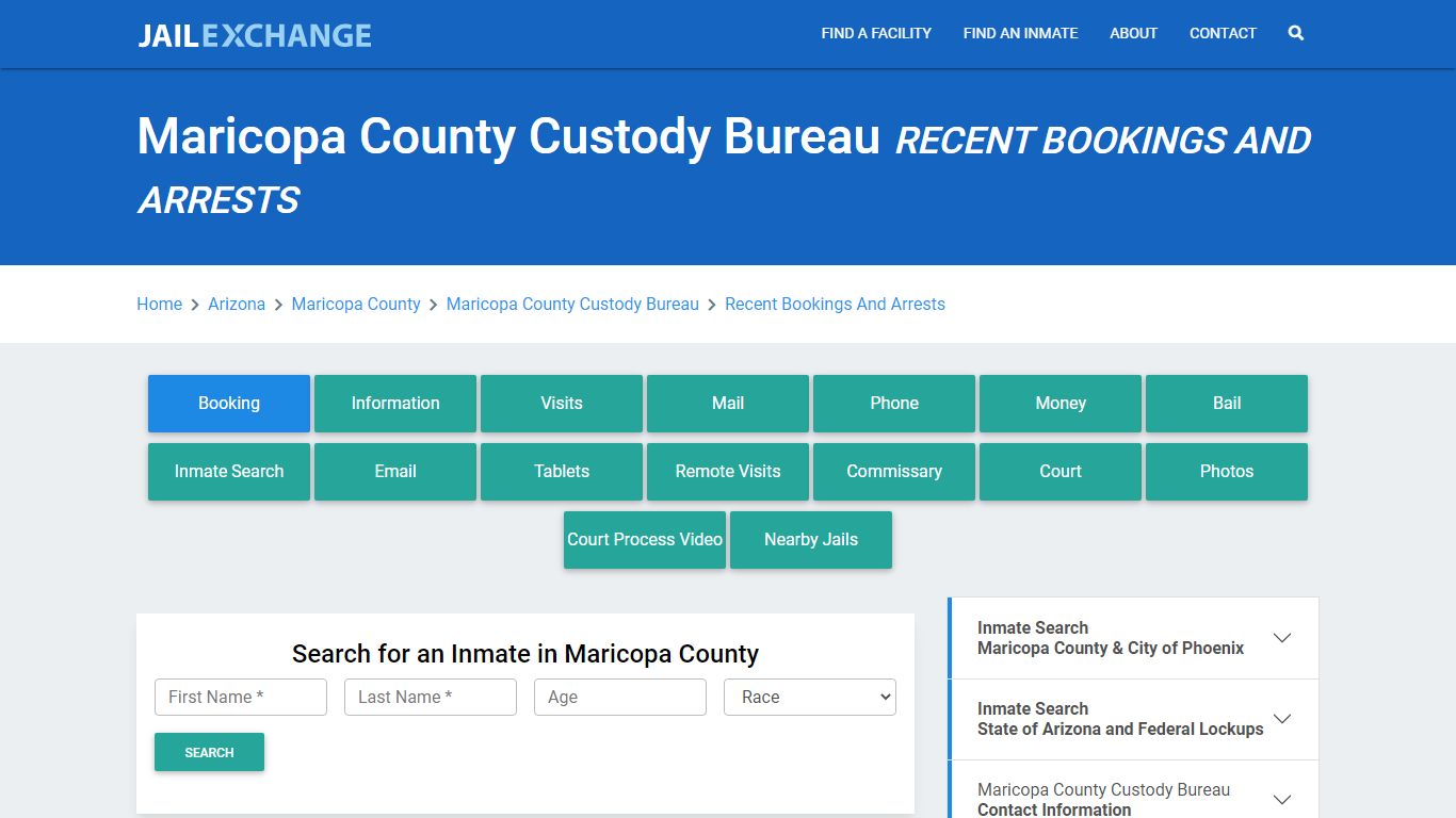 Maricopa County Custody Bureau Recent Bookings And Arrests - Jail Exchange